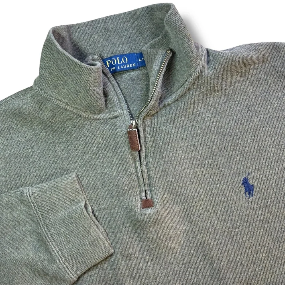 Polo Ralph Lauren Quarter Zip Pullover Men L Gray Cotton Knit Pony Logo